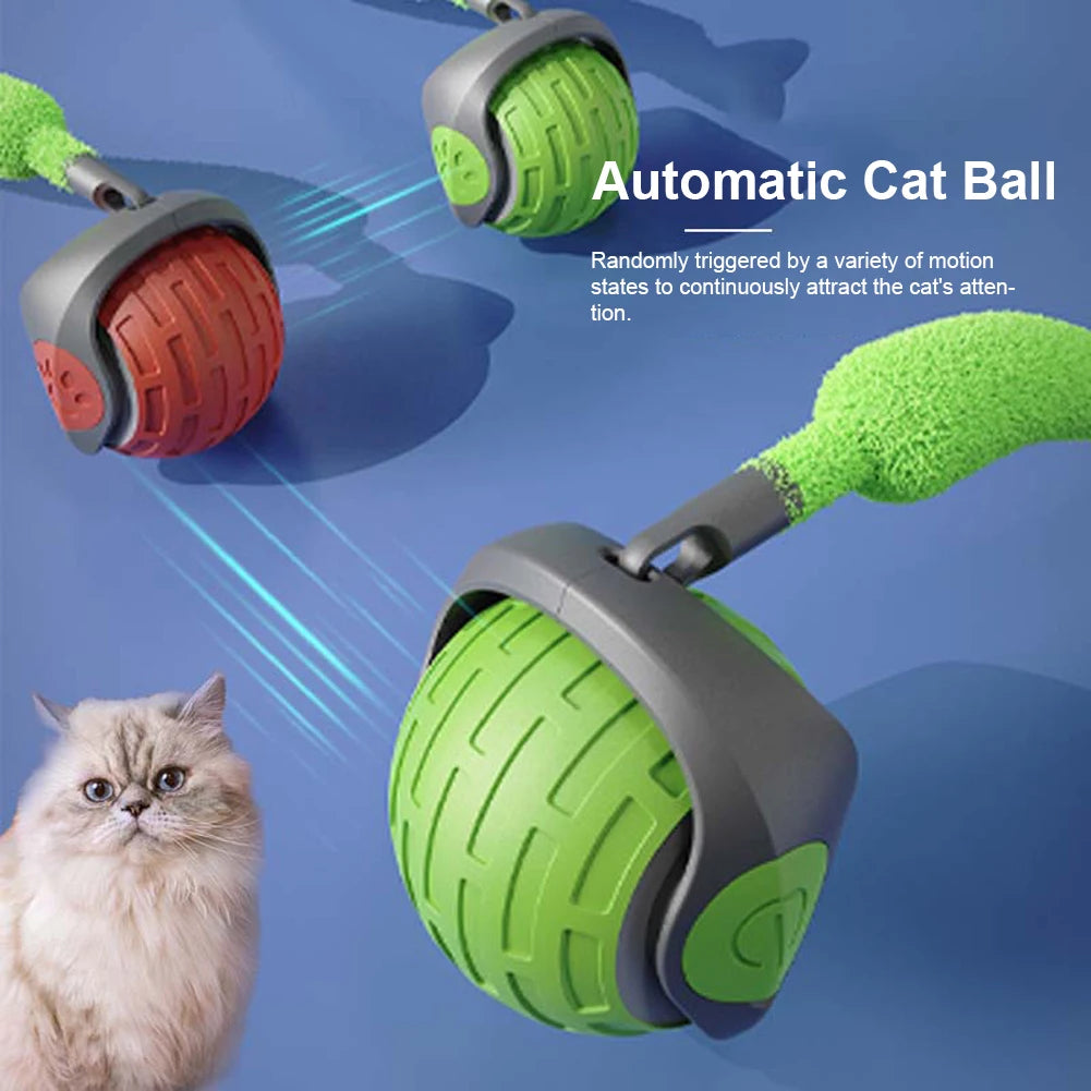 Cat Interactive Ball Toy, Automatic Rolling Ball with Tail, Rechargeable Smart Pet Interactive Toy, Intelligent Cat Toys Pet Sup
